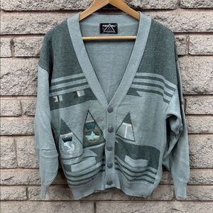 Vintage Geometric Pattern Cardigan in Gray